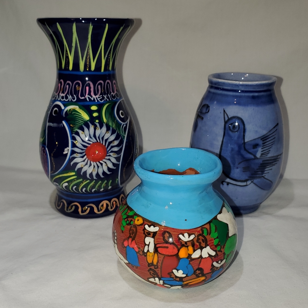 Lot of 3 Made in Mexico Bud Vases